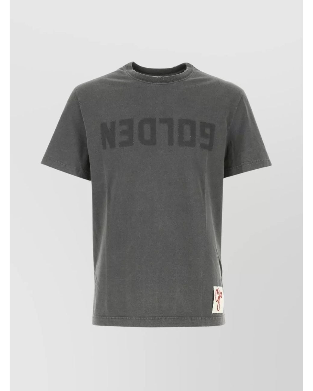 Golden Goose Deluxe Brand Gray Cotton Logo-Print Distressed T-Shirt for men