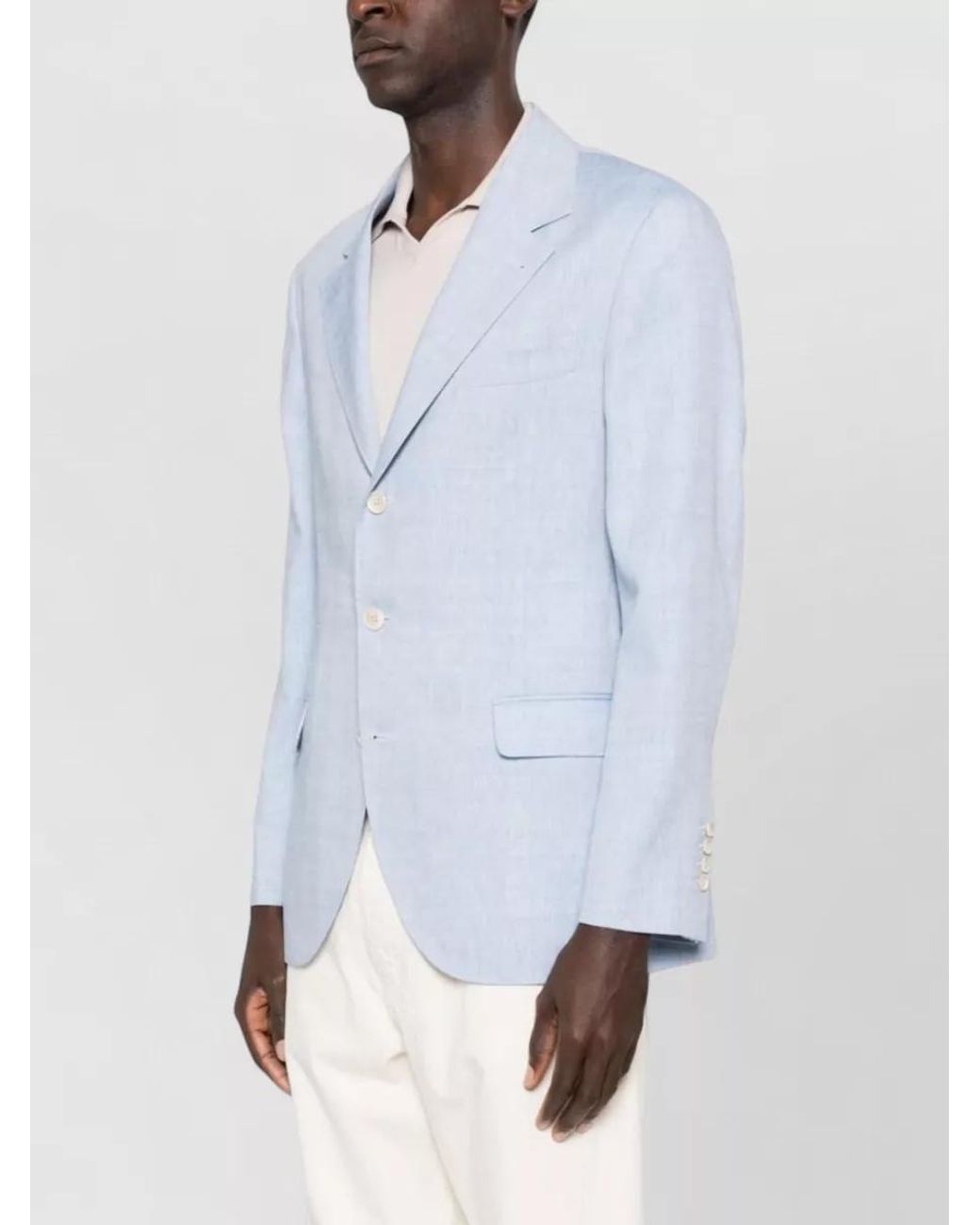 Brunello Cucinelli Blue Linen And Virgin Wool Single Breasted Blazer for men