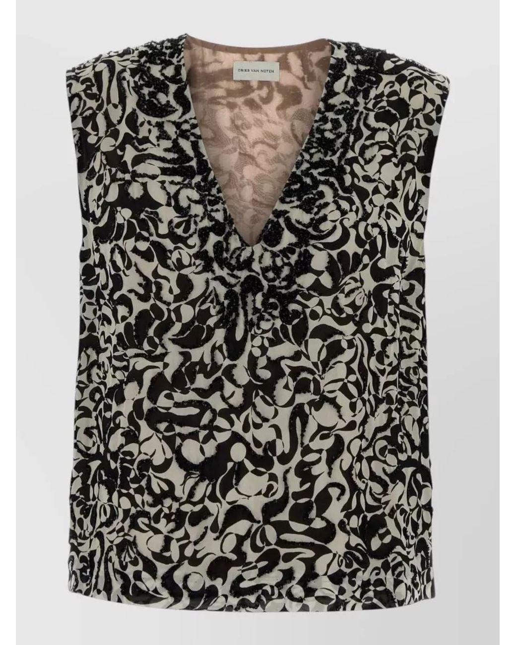 Dries Van Noten Black Printed Crepe Blouse