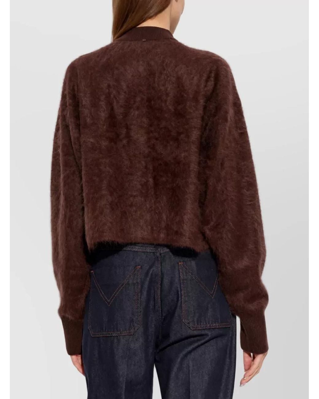 Sportmax Brown Brushed Cashmere Round-Neck Cardigan