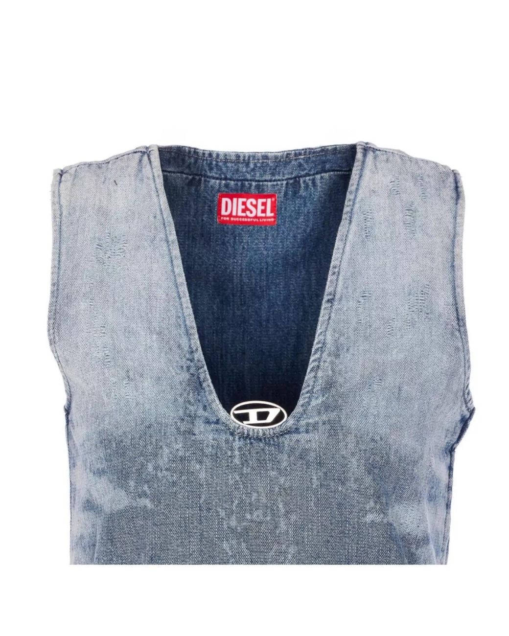 DIESEL Blue Denim Sleeveless V-Neck Mini Dress