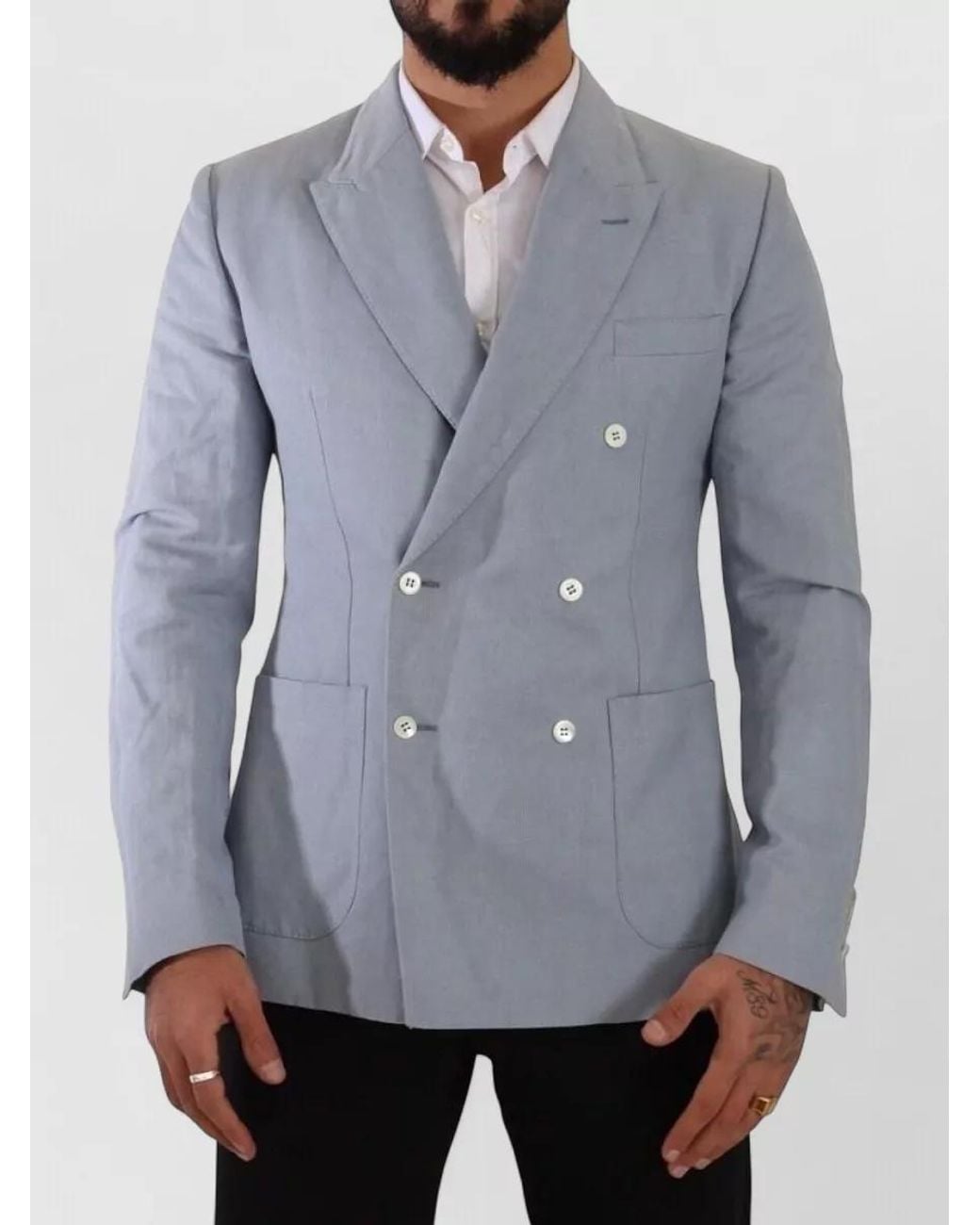 Dolce & Gabbana Gray Linen Slim-Fit Double-Breasted Blazer for men