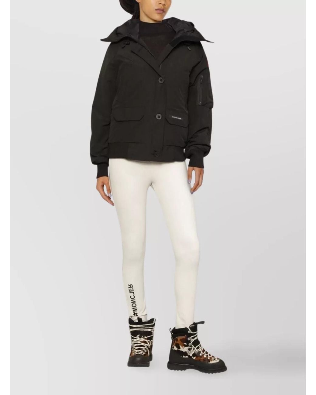 Canada Goose Black Hooded Feather Down Bomber Jacket With Ribbed Cuffs