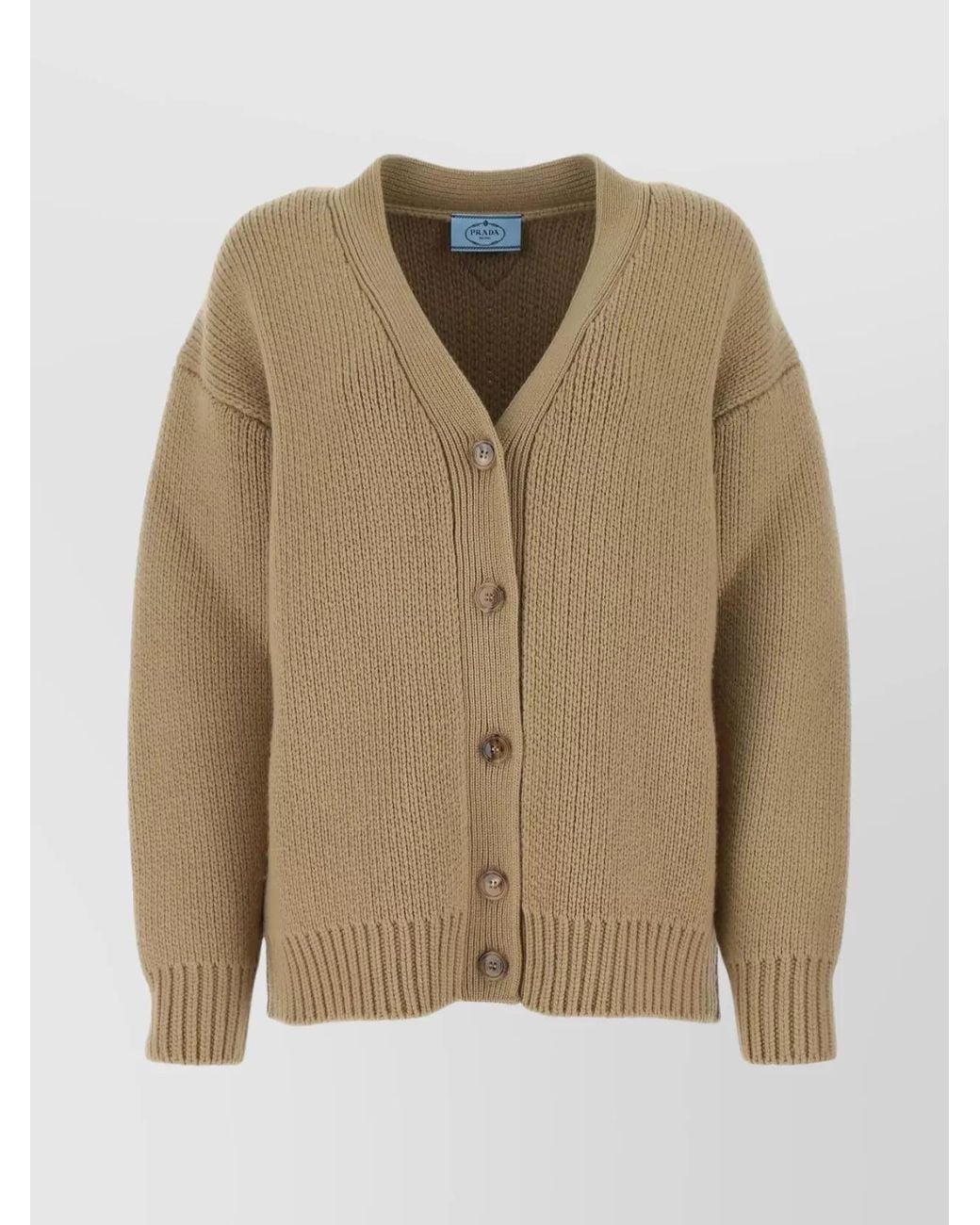 Prada Natural Cashmere Blend Ribbed Oversized Cardigan