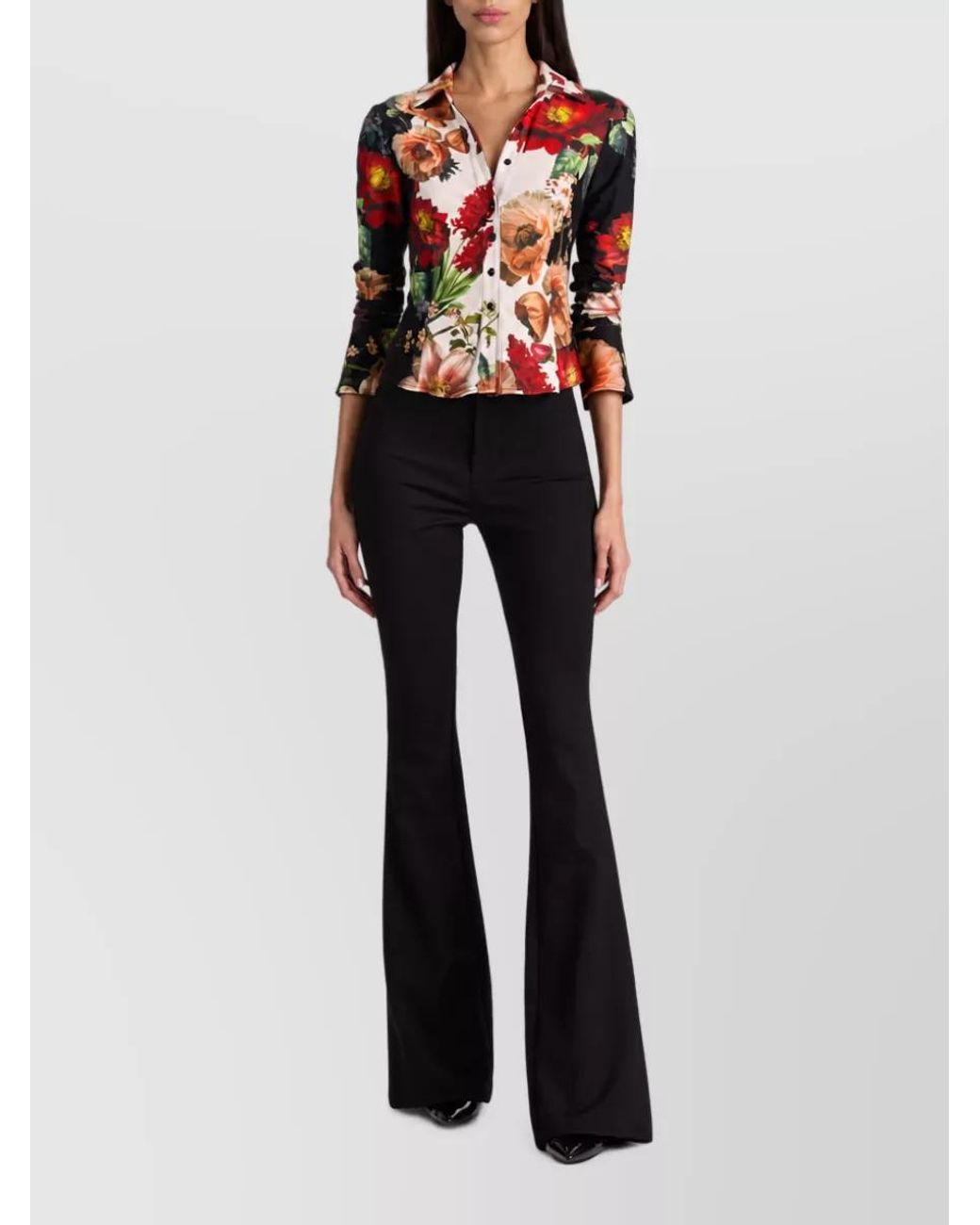 Alice + Olivia Red Floral Print Long Sleeve Shirt