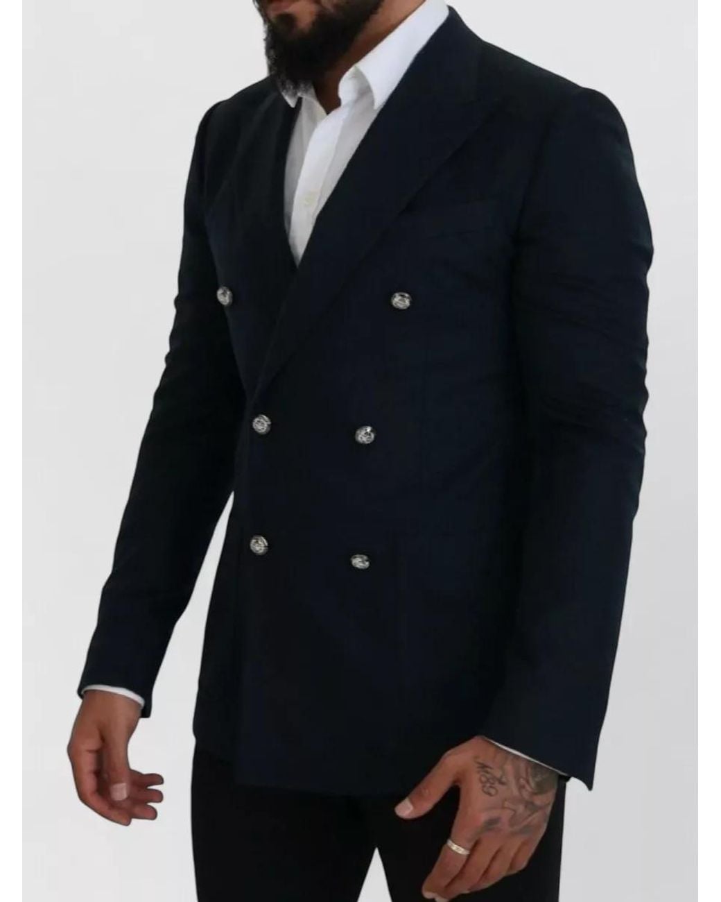 Dolce & Gabbana Blue Cashmere Silk Double Breasted Blazer for men