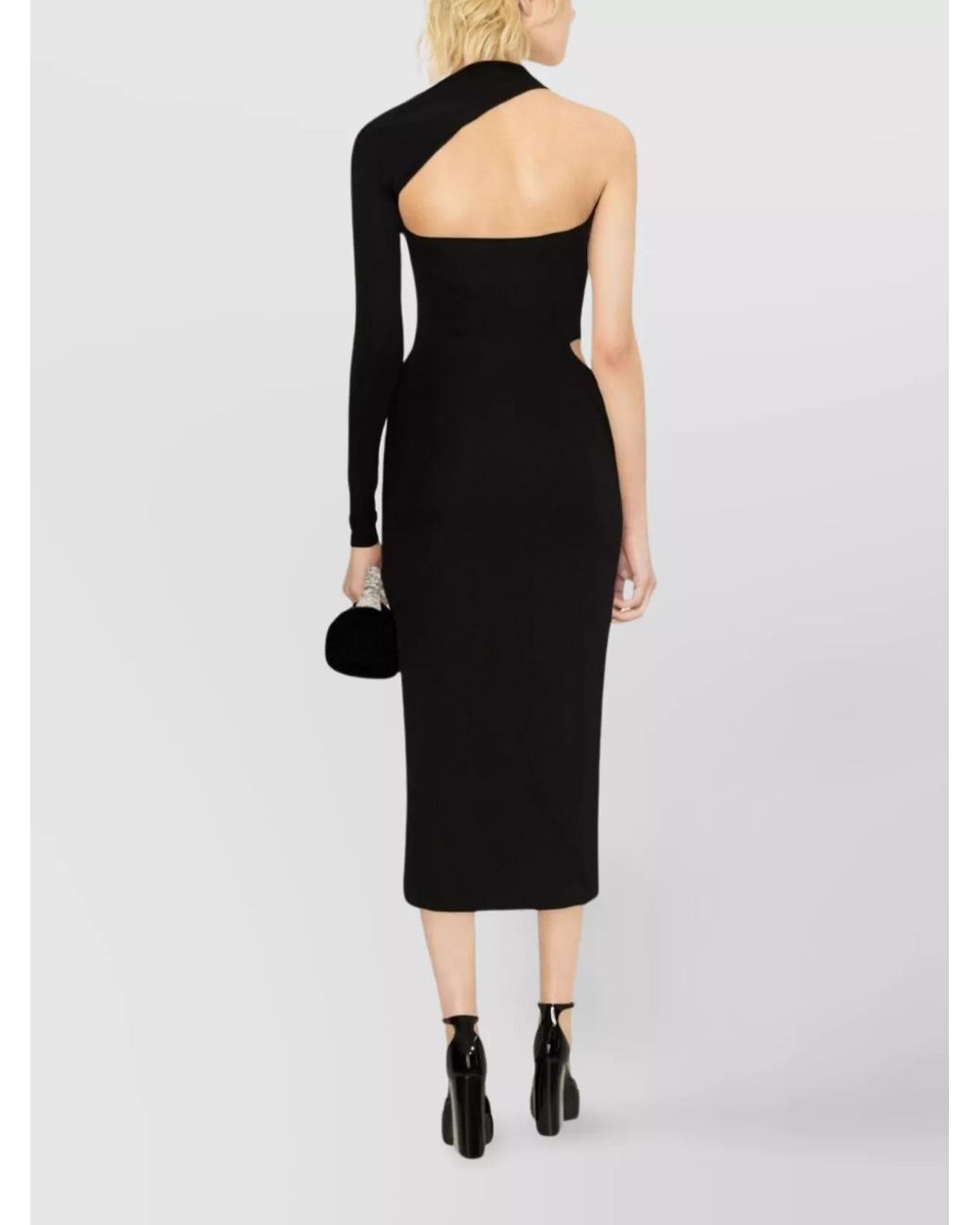 Versace Black Viscose One-Shoulder Cutout Midi Dress