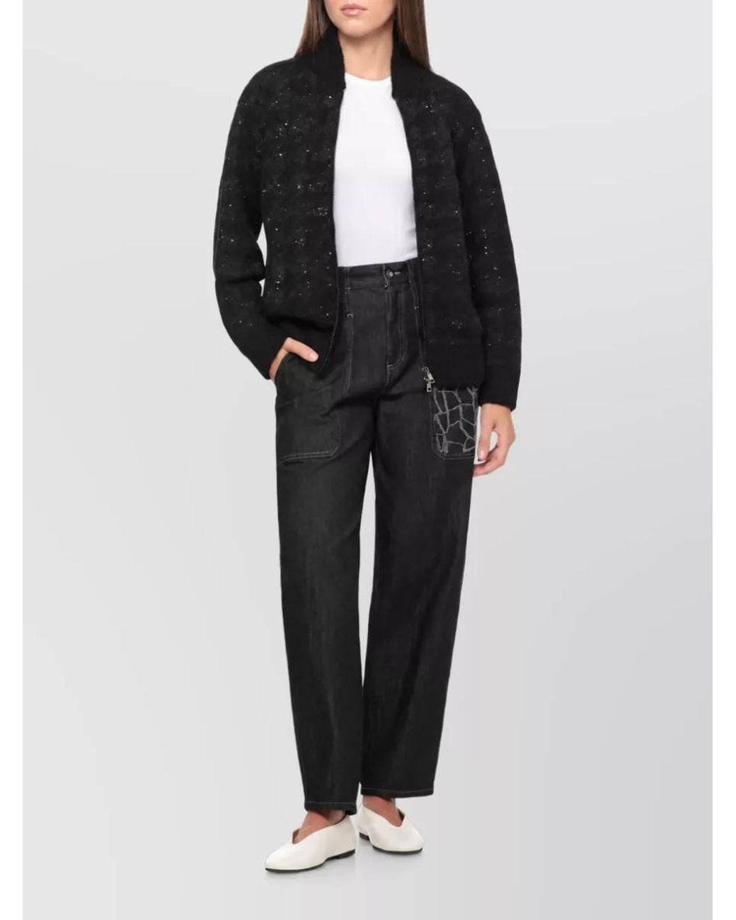 Panicale Black Embellished Mohair Alpaca-Blend Zip-Up Cardigan