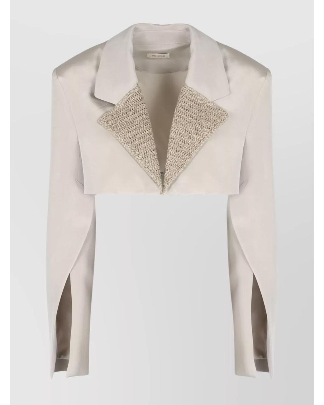 The Mannei White Silk Cropped Cutout Blazer