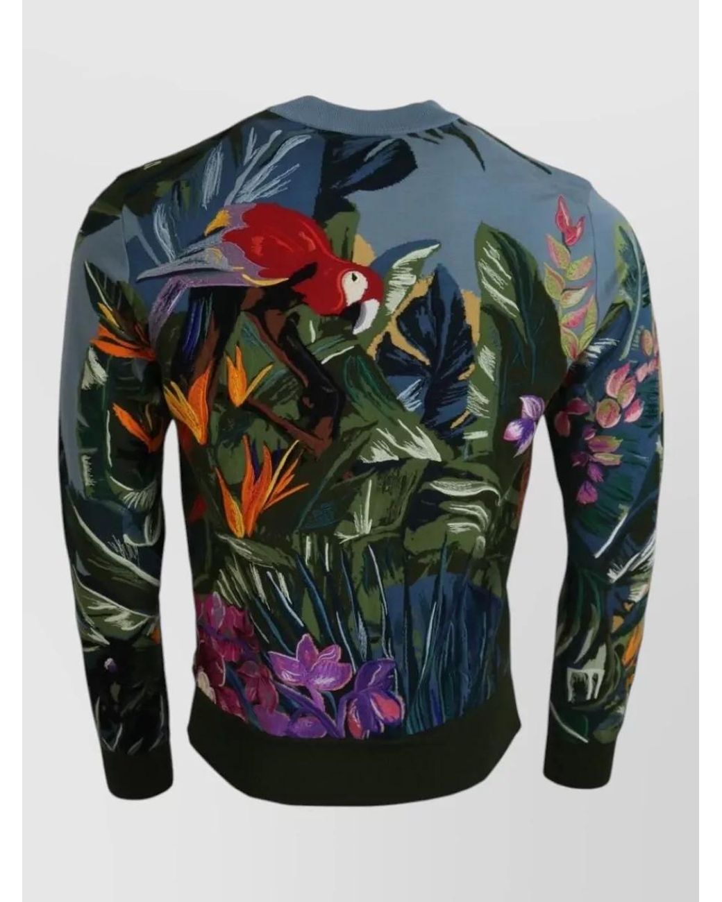 Dolce & Gabbana Blue Wool Silk Crewneck Printed Sweater for men