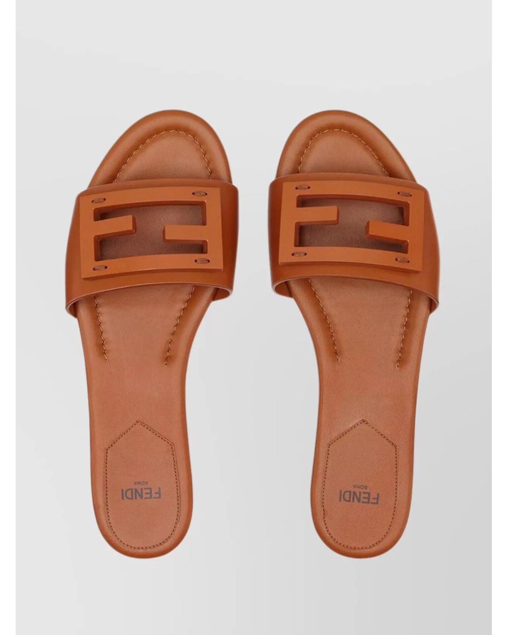 Fendi Brown Leather Baguette Slides