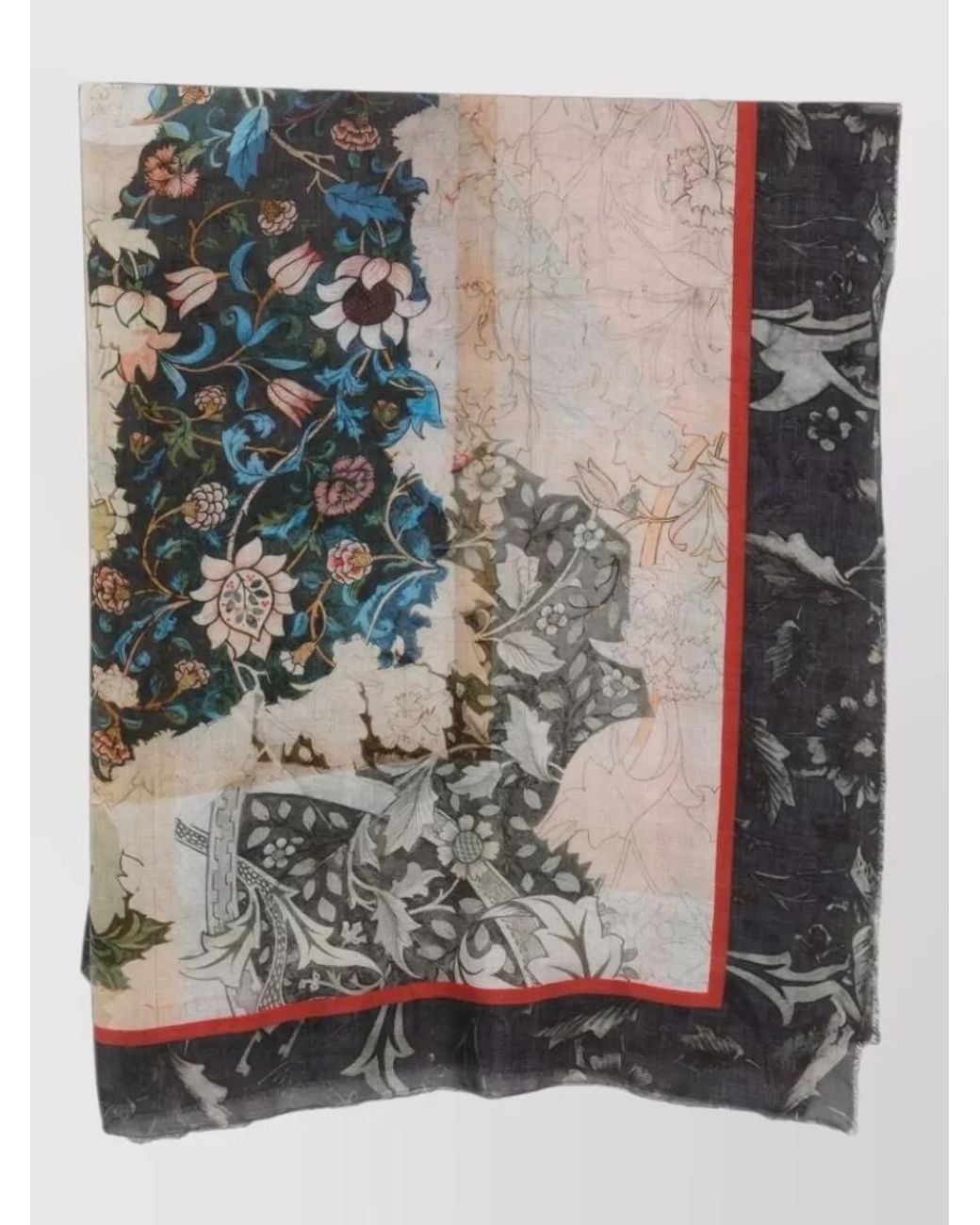 Faliero Sarti Gray Cashmere Floral-Print Panelled Scarf