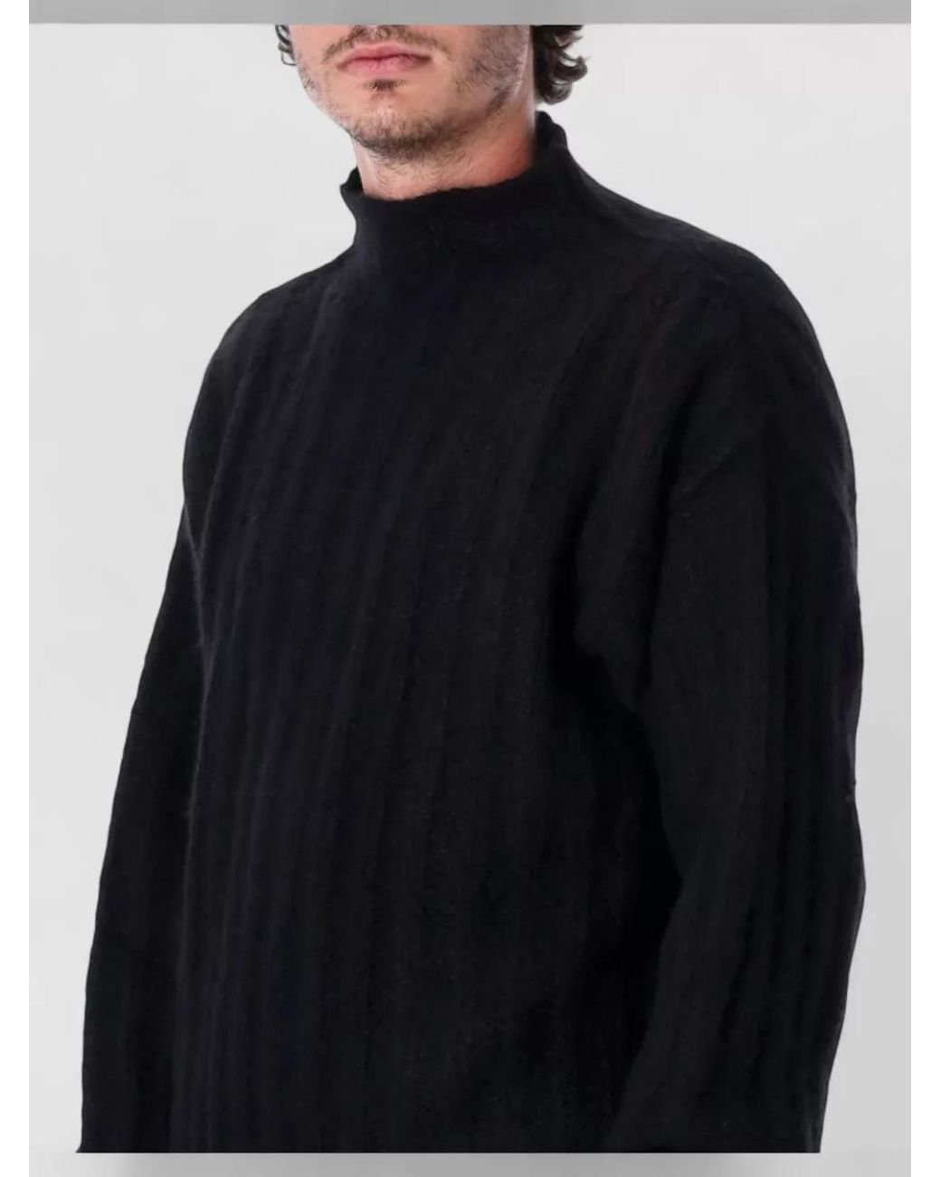 Rick Owens Blue Cashmere Silk Ribbed Turtleneck Sweater for men