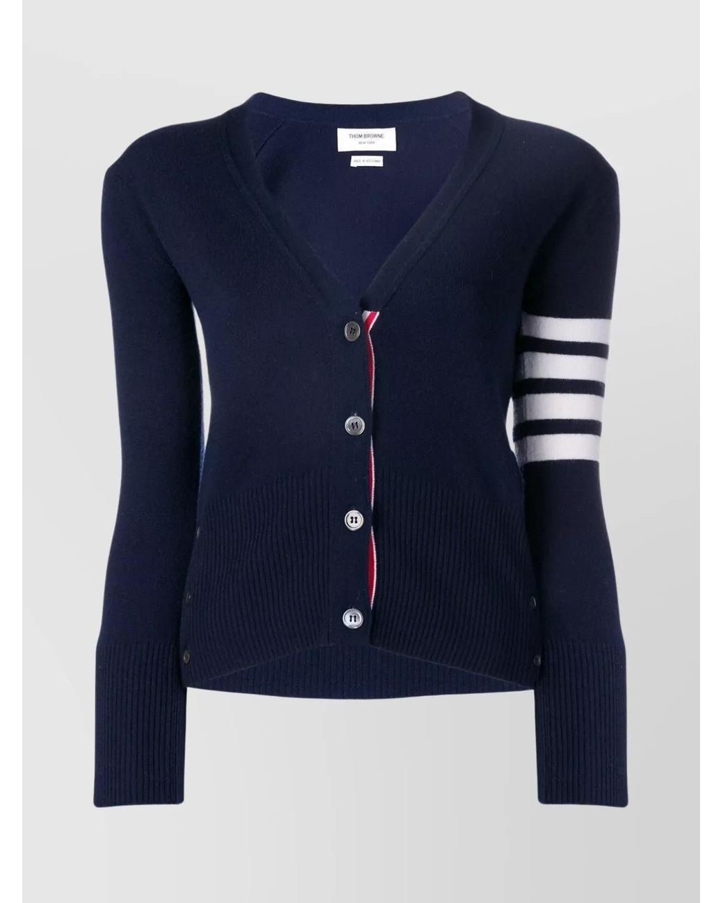 Thom Browne Blue Cashmere V-Neck Ribbed Cardigan