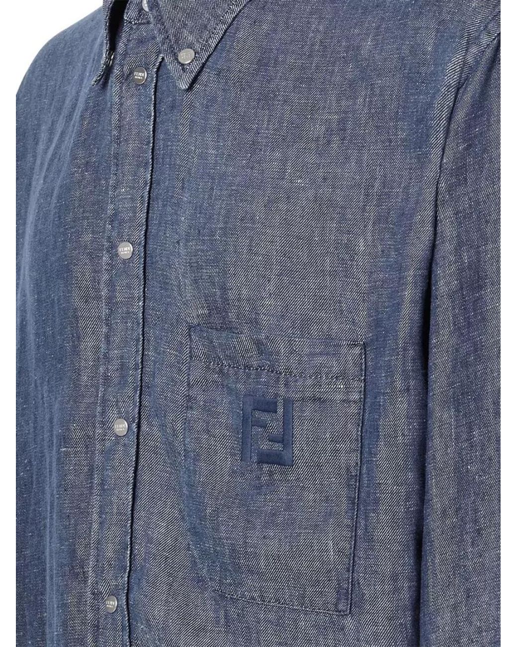 Fendi Blue Chambray Comfort-Fit Shirt for men