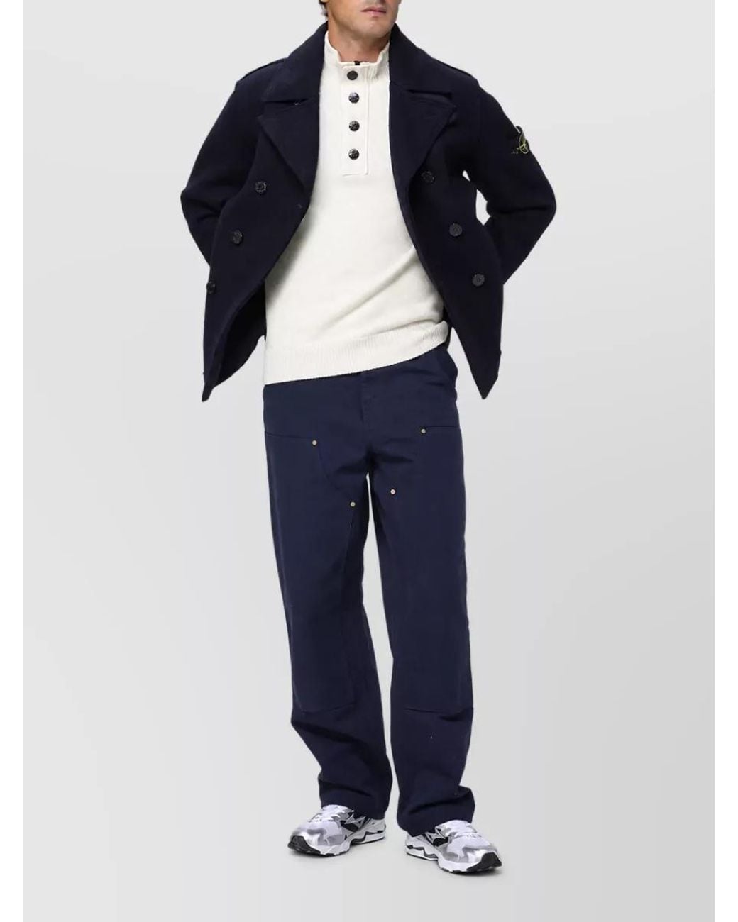 Stone Island Black Virgin Wool Peacoat for men