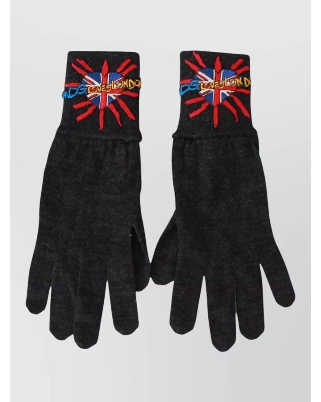 Dolce & Gabbana Black Embroidered Wool Gloves for men