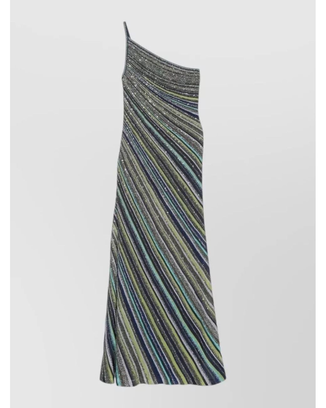 Missoni Multicolor Striped Sequin One-Shoulder Sleeveless Maxi Dress