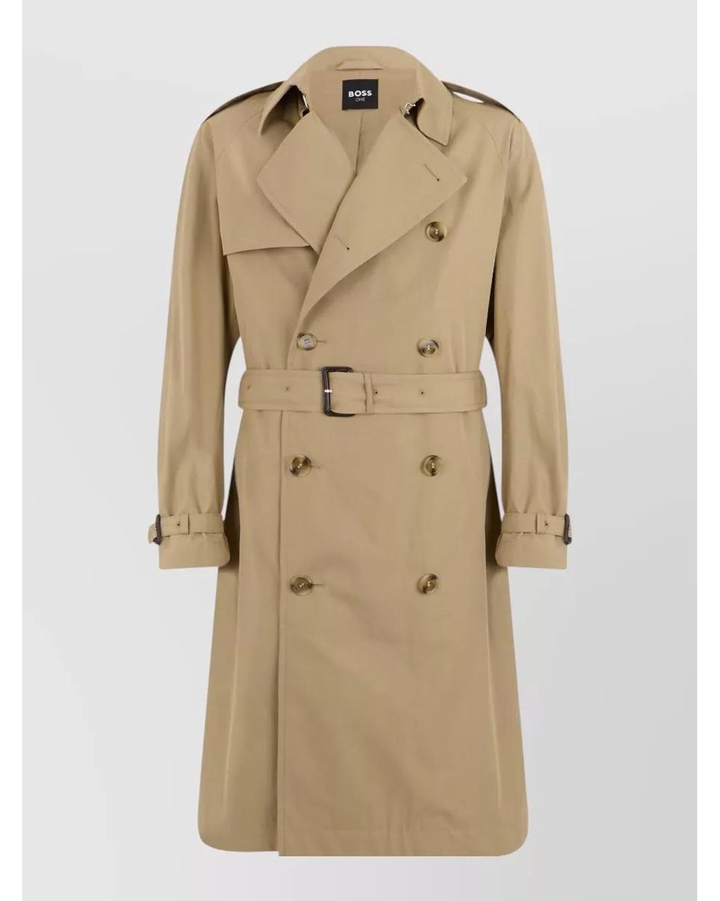 Boss Natural Cotton Double-Breasted Belted Trench Coat for men