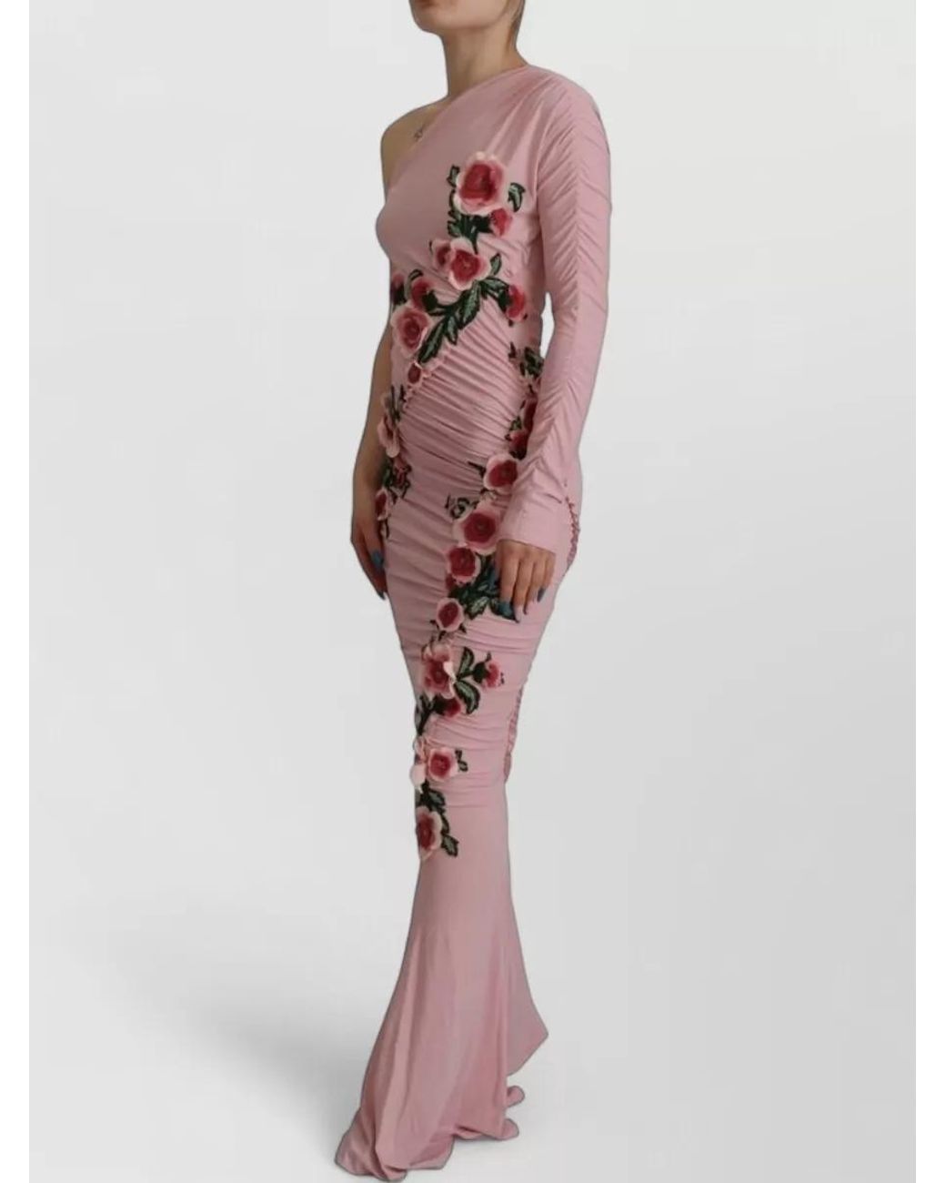 Dolce & Gabbana Pink Embellished One-Shoulder Maxi Dress
