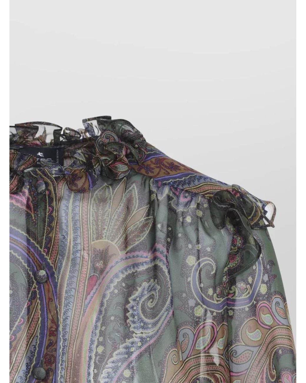 Etro Brown Paisley Print Ruffled Silk Blouse