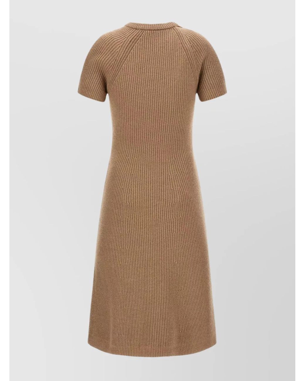 Stella McCartney Natural Ribbed Cable-Knit Short-Sleeve Midi Dress