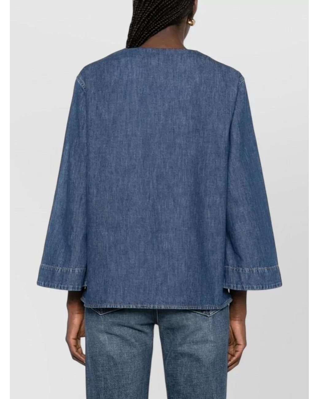 Valentino Blue Denim V-Neck Long-Sleeve Shirt