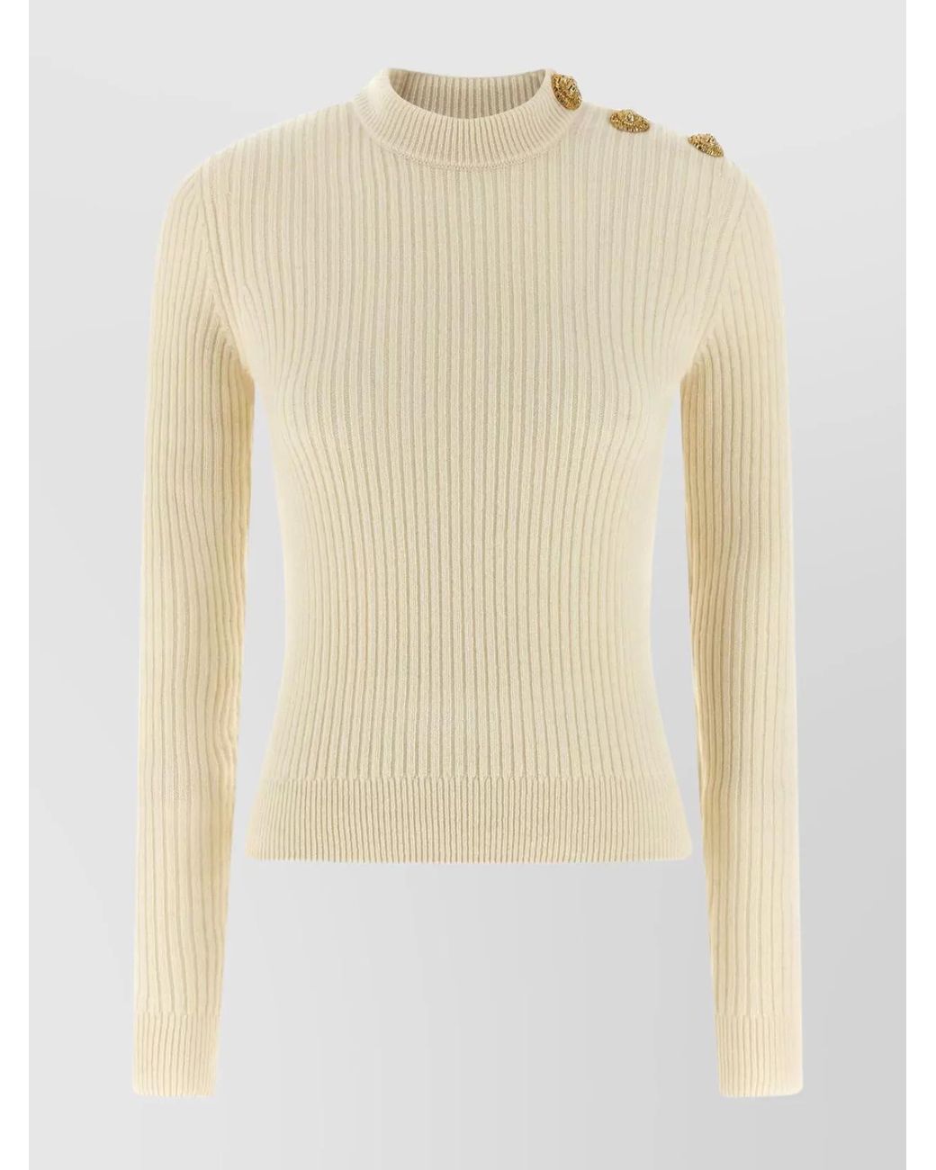 Balmain Natural Cashmere-Blend Ribbed Slim-Fit Crew-Neck Jumper