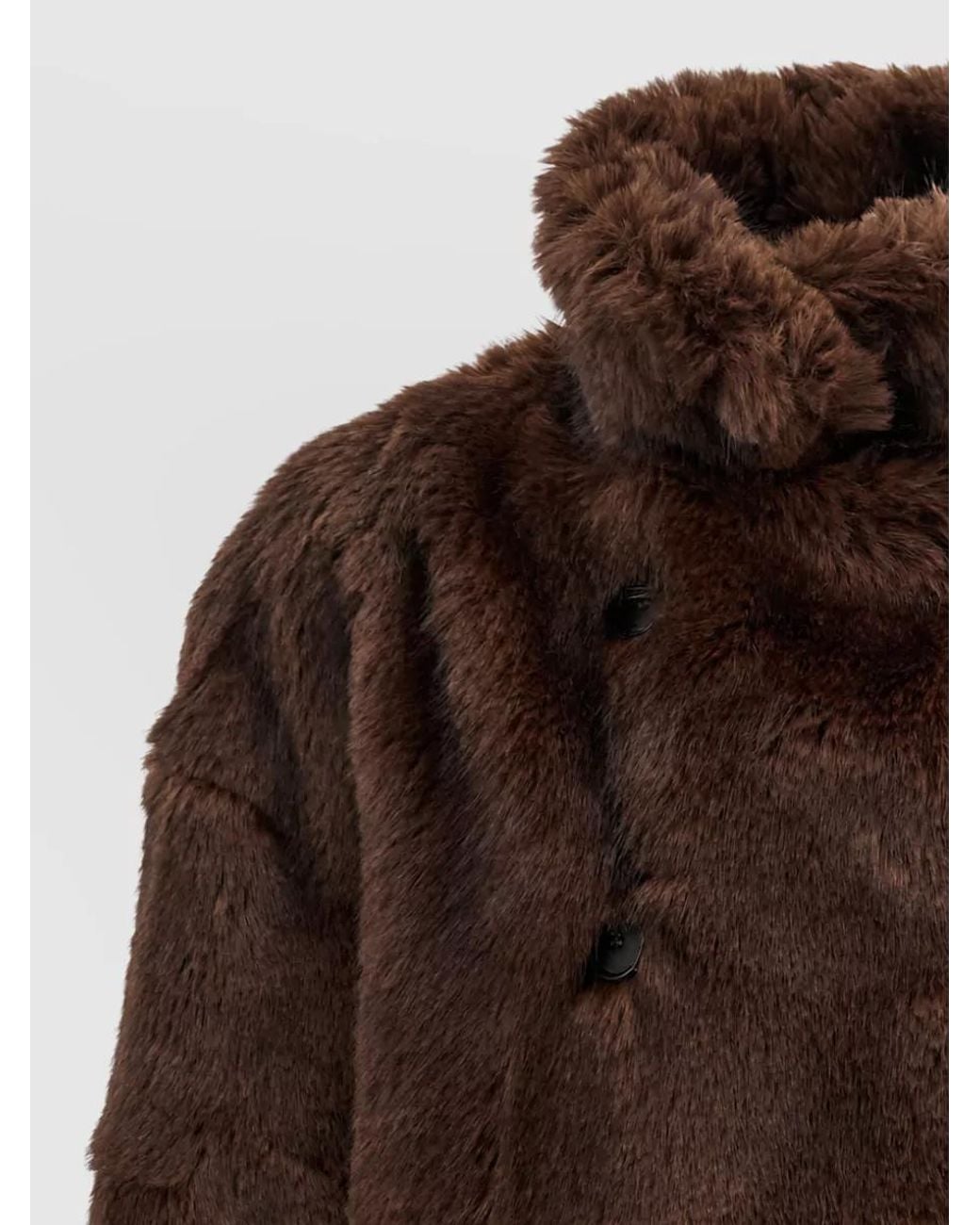 Thelatest Brown Oversized Double-Breasted Faux Fur Coat