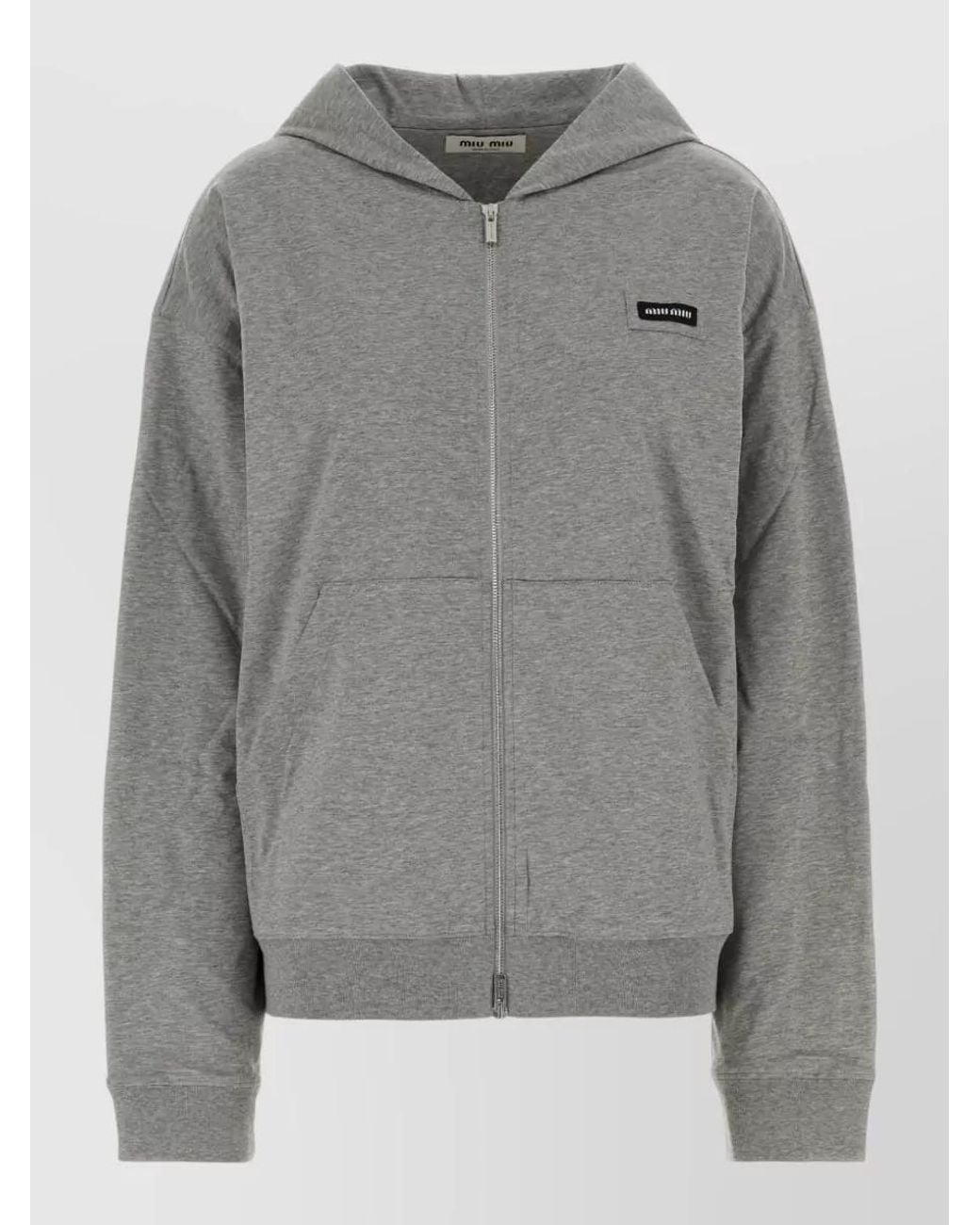 Miu Miu Gray Hooded Sweatshirt Long Sleeves Ribbed Trims