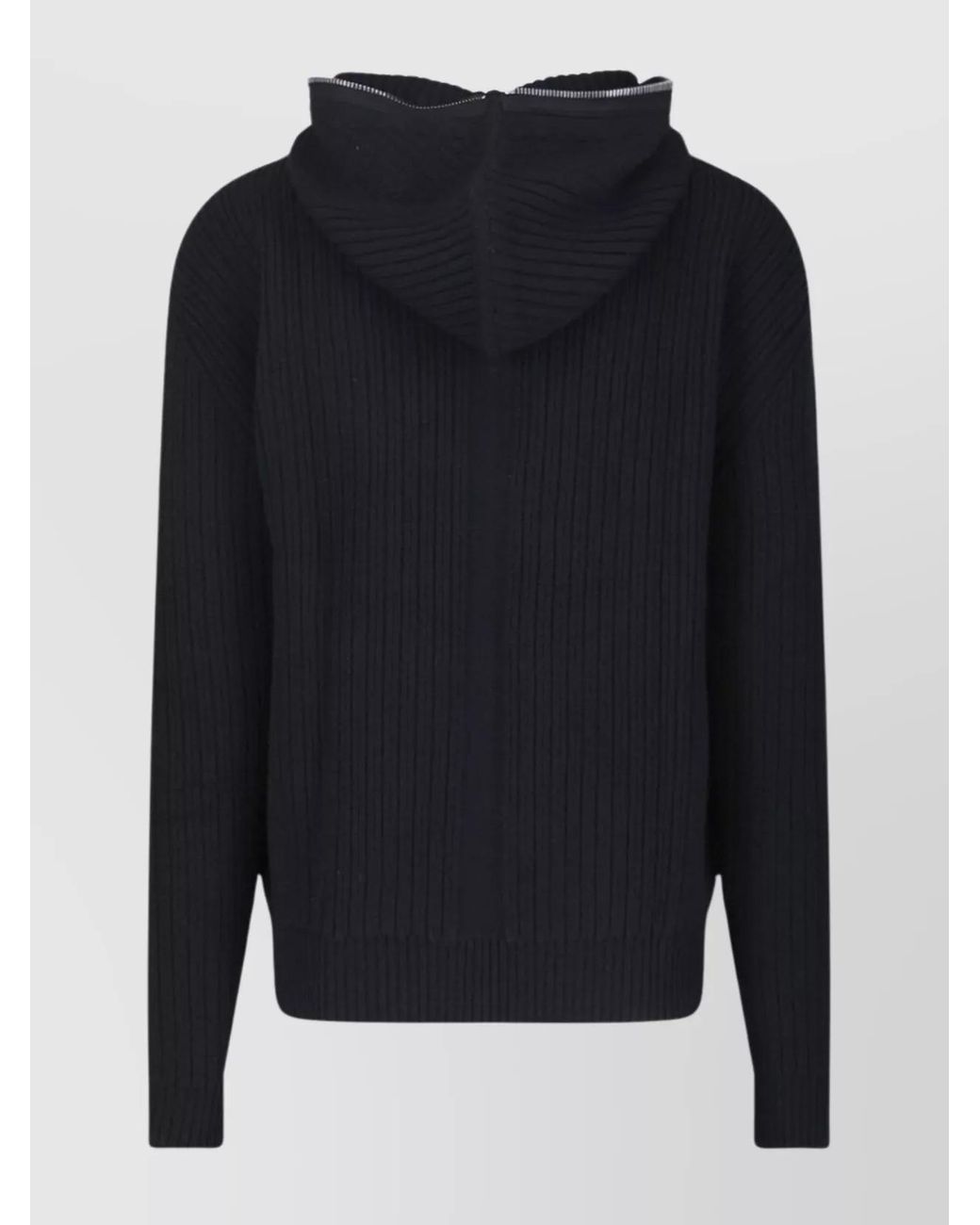 Rick Owens Blue Wool Ribbed Hooded Zip Sweater for men