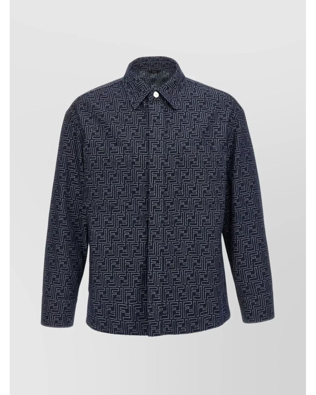 Fendi Blue Denim Ff Jacquard Shirt Jacket for men