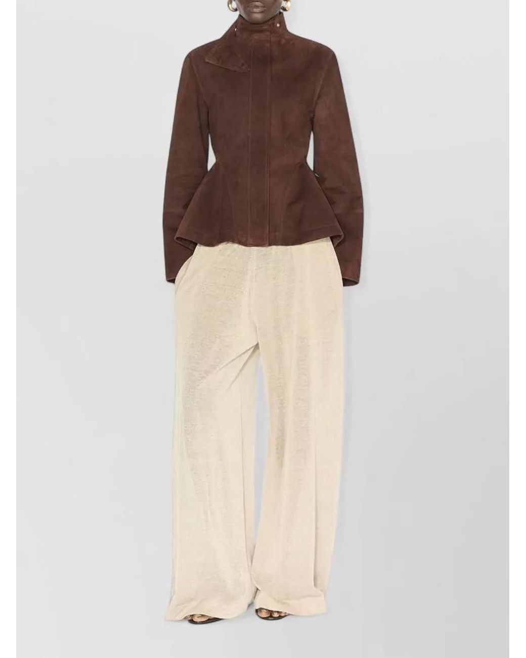Alaïa Brown Leather Peplum Single Breasted Coat