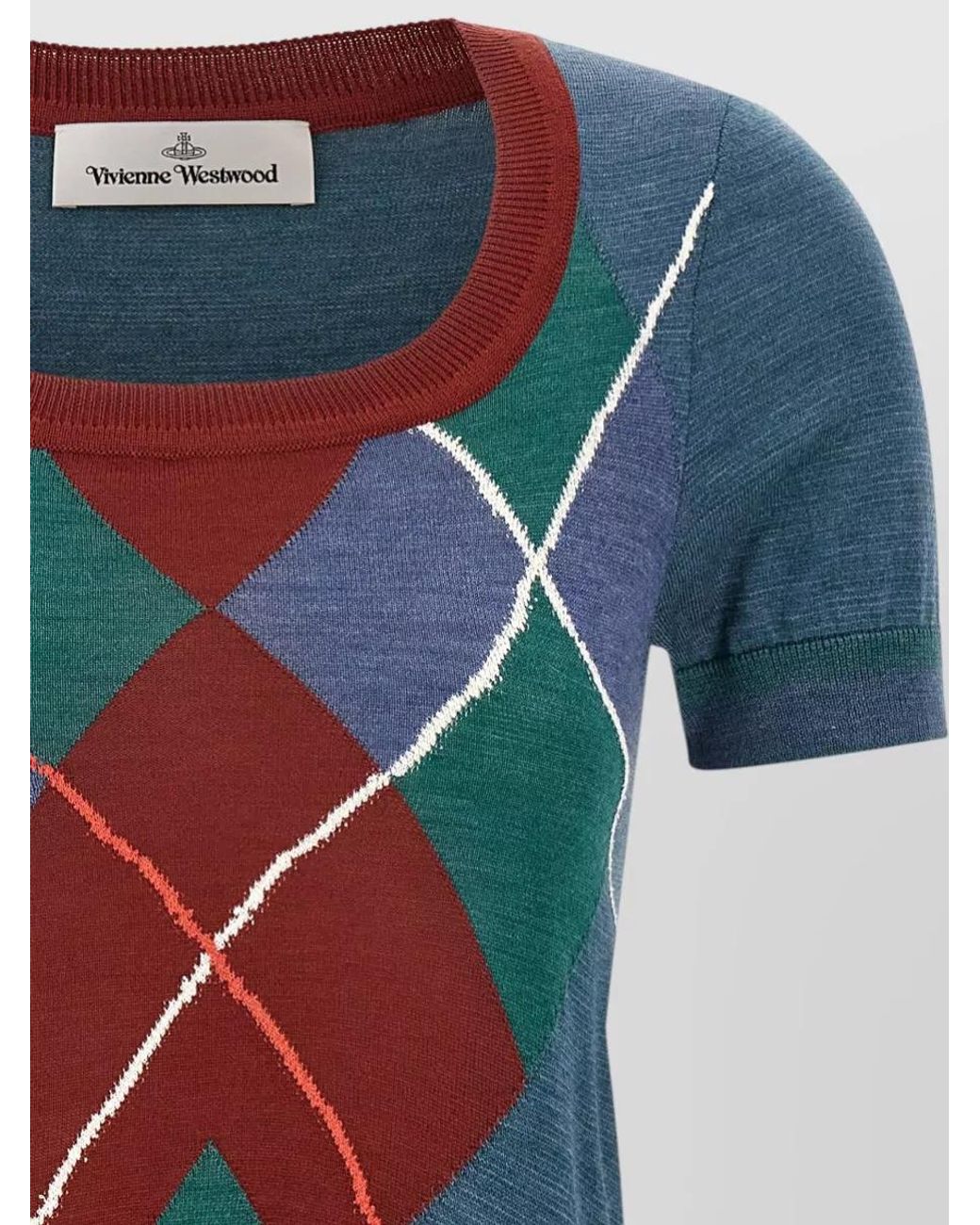 Vivienne Westwood Blue Wool Argyle Short-Sleeve Sweater