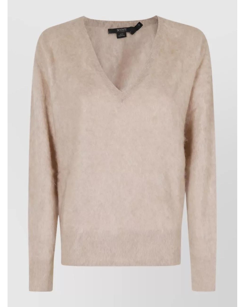 SEVENTY VENEZIA Natural Cashmere V-Neck Long-Sleeve Sweatshirt