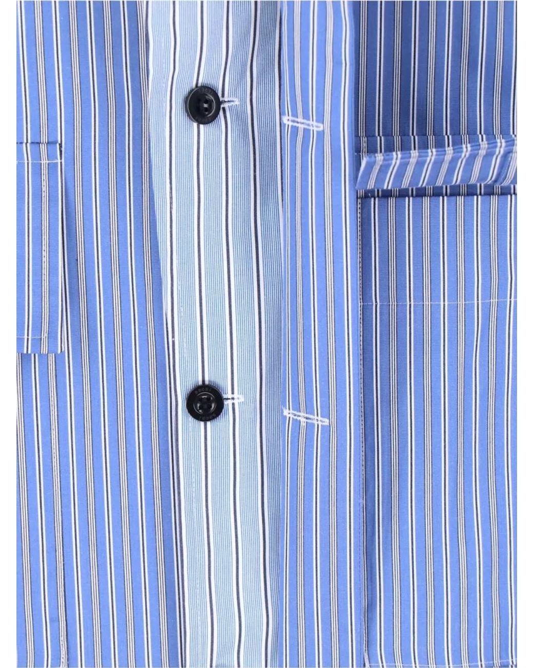 Sacai Blue Striped Short-Sleeve Shirt for men