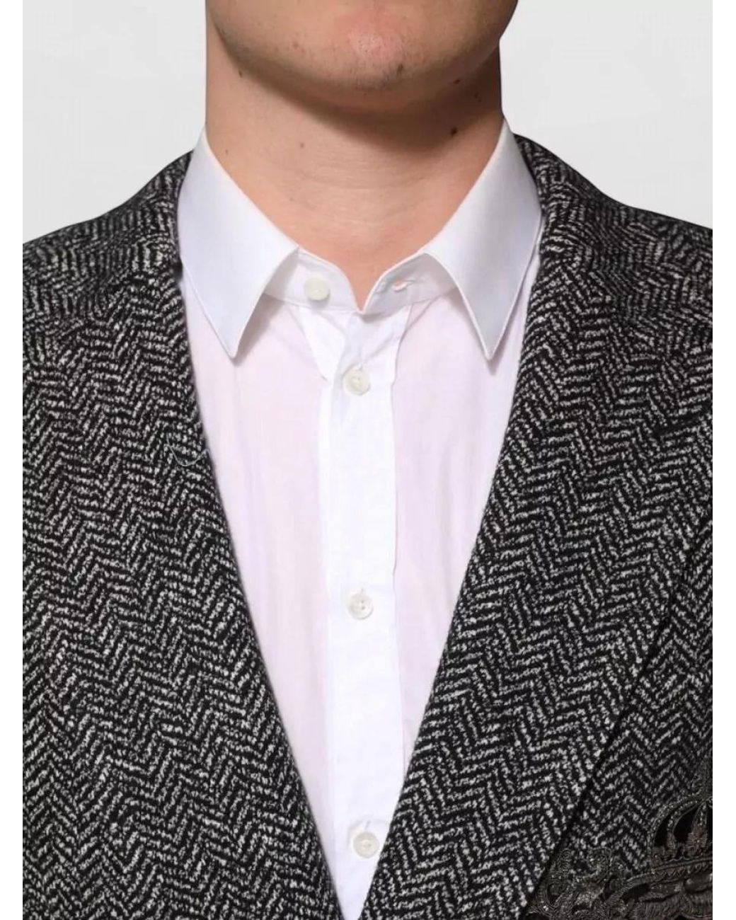 Dolce & Gabbana Gray Wool Blend Herringbone Double-Breasted Blazer for men
