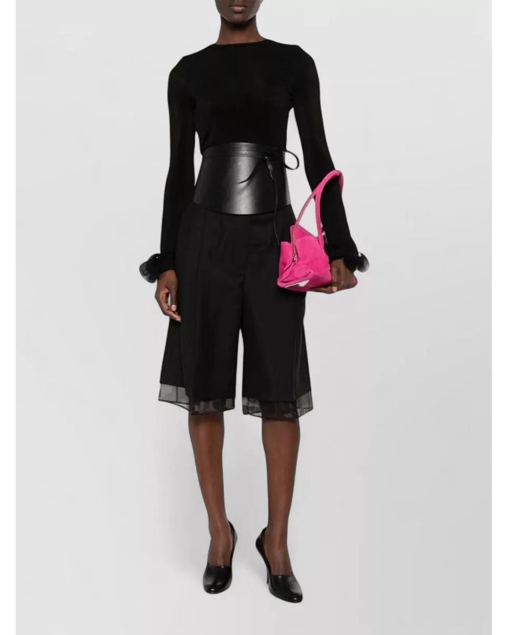 Moschino Black Ruffled Long-Sleeve Jersey Blouse