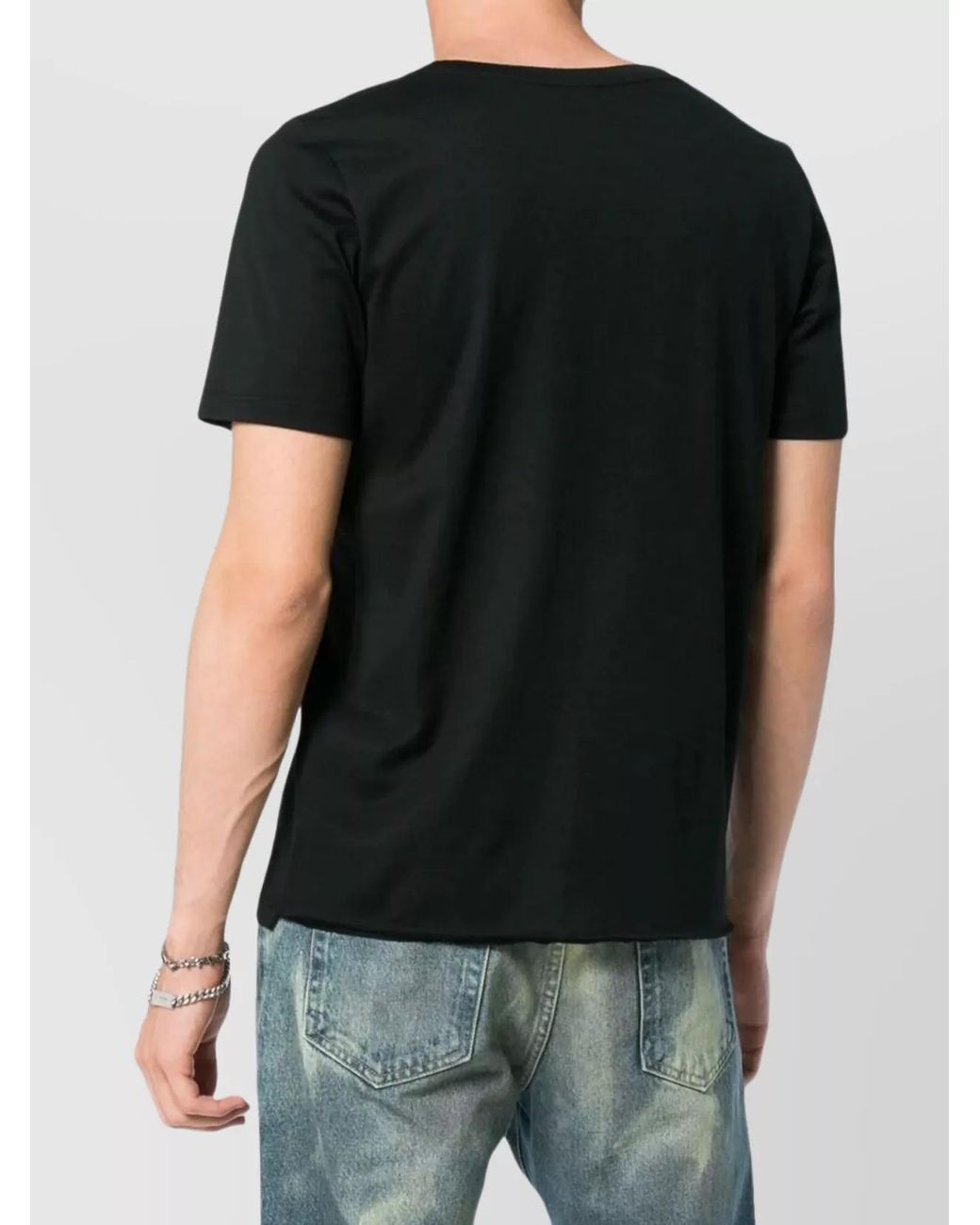 Saint Laurent Black Cotton Crew Neck Logo T-Shirt for men