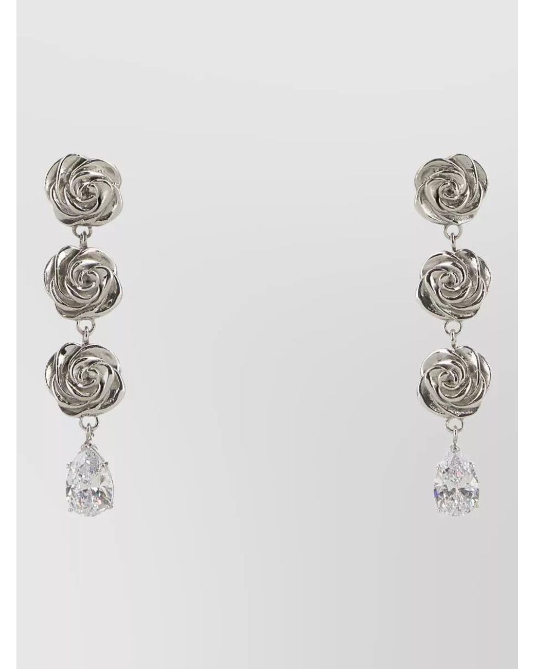 Magda Butrym White Drop Earrings Rose Design Crystal Embellishments