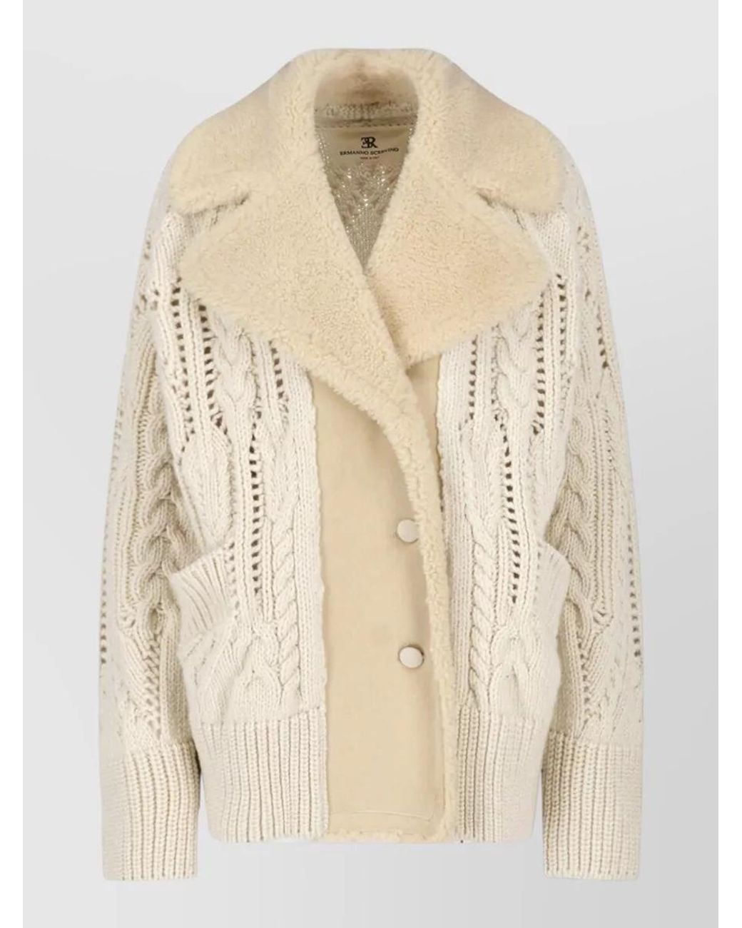 Ermanno Scervino Natural Virgin Wool V-Neck Long-Sleeve Cardigan
