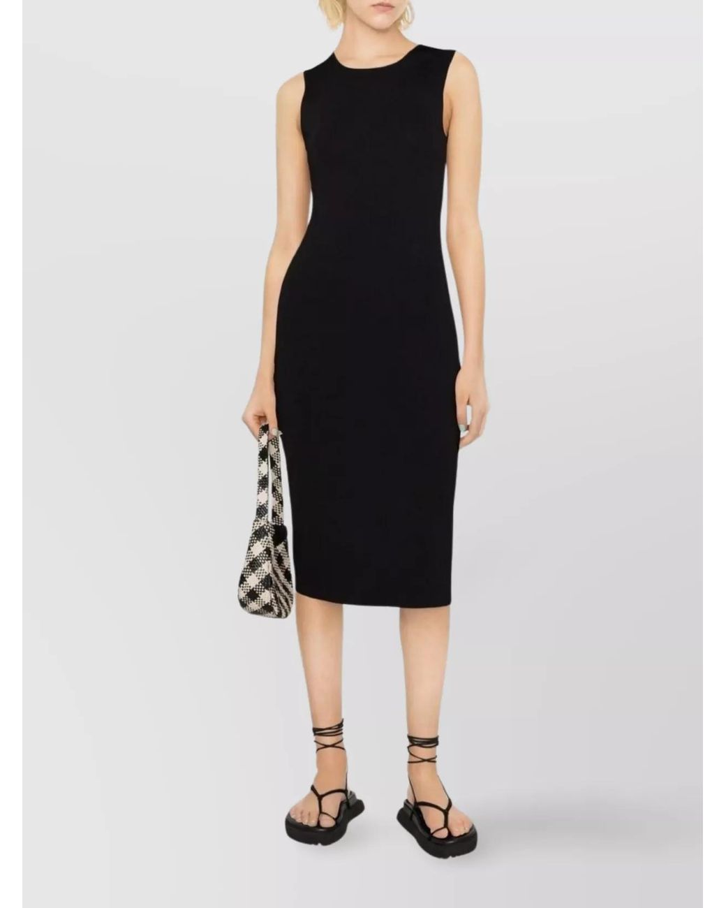 P.A.R.O.S.H. Black Knitted Sleeveless Round-Neck Midi Dress