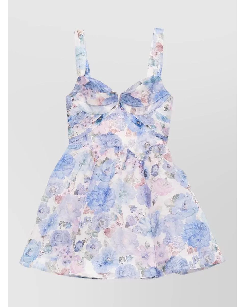 Zimmermann Blue Silk Linen Floral-Print Draped Sleeveless Mini Dress