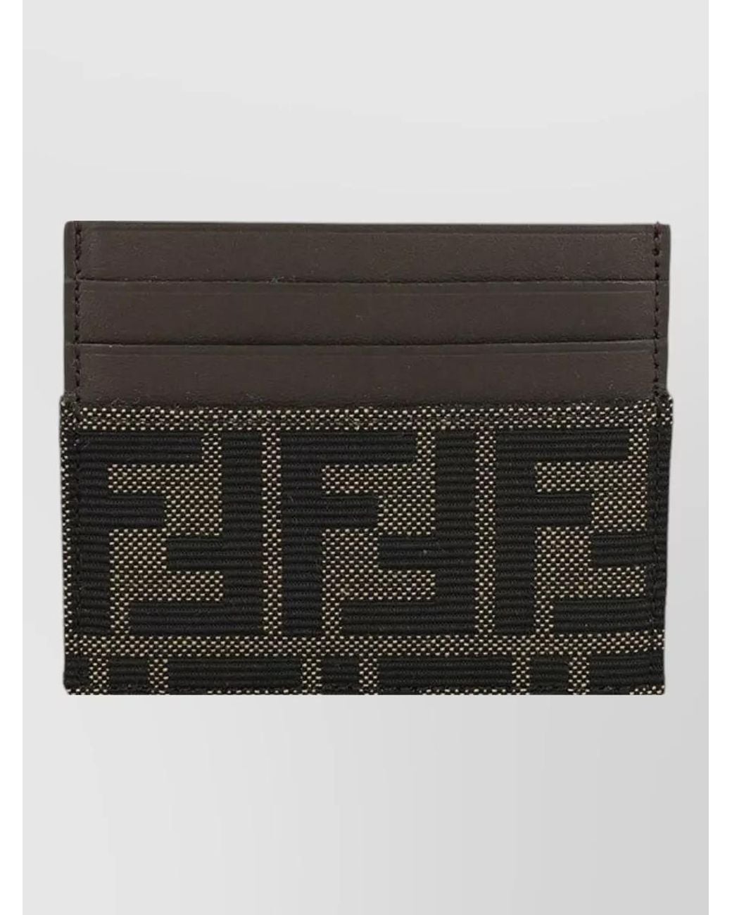 Fendi Black Leather Ff Jacquard Card Holder for men