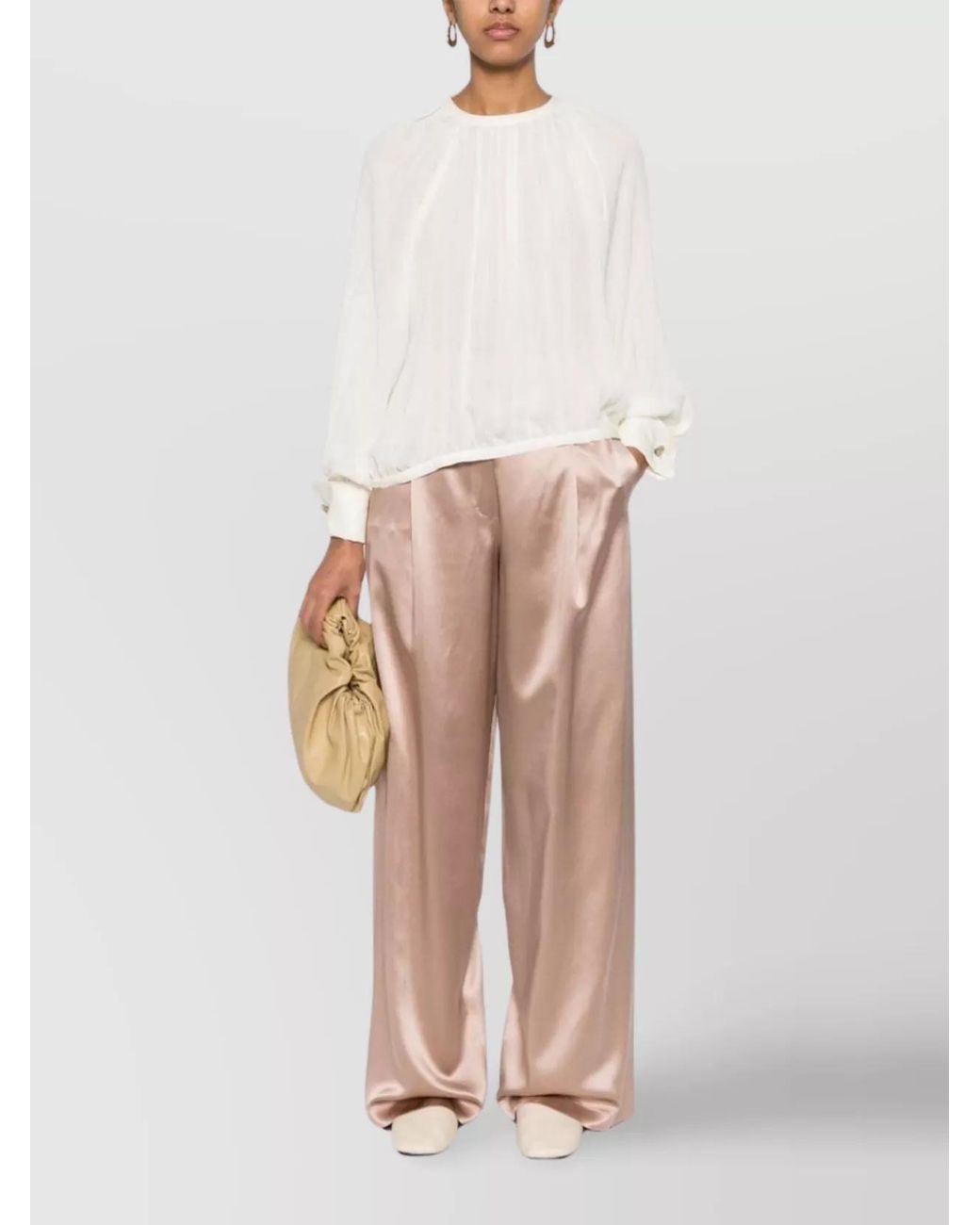 Max Mara Pink Silk Satin Pleated Wide-Leg Trousers