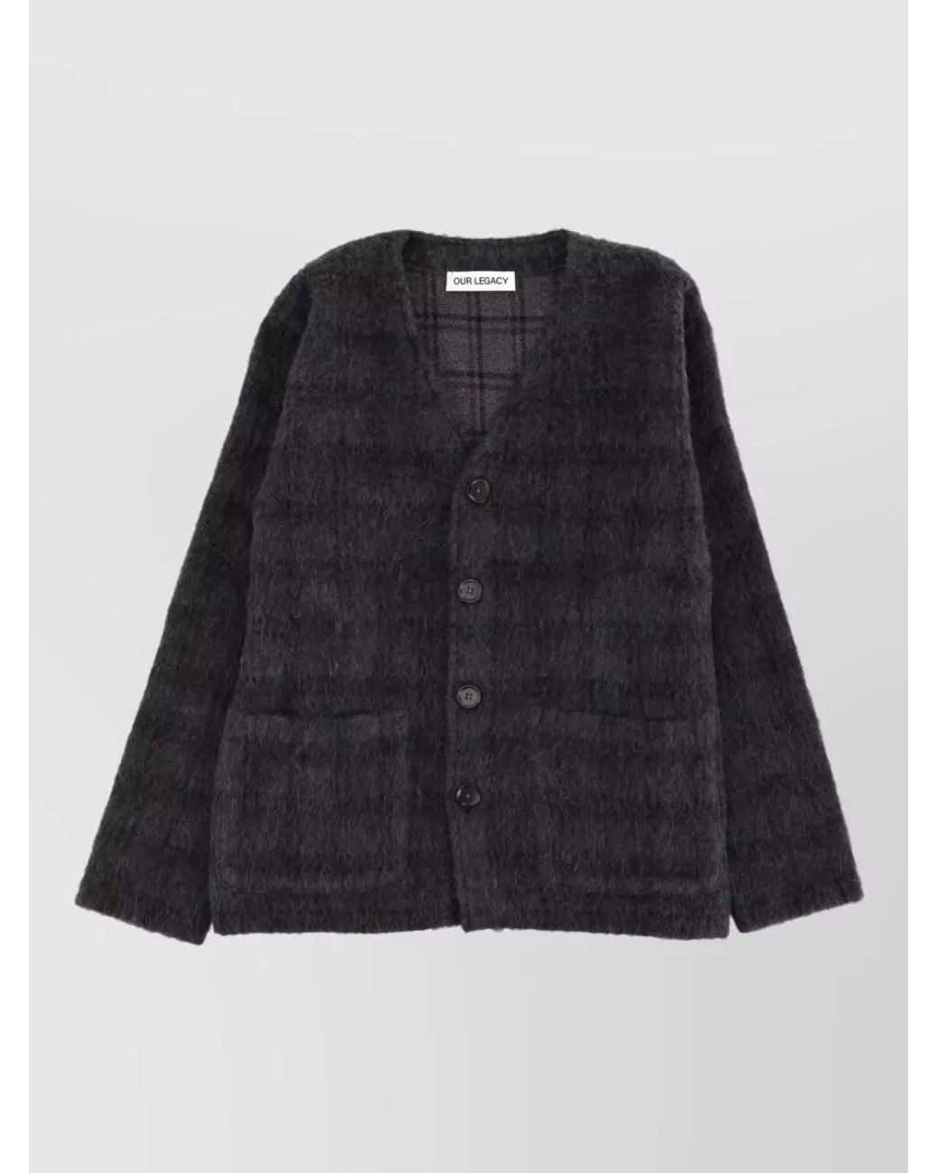 Our Legacy Black Checked Wool-Blend Relaxed-Fit V-Neck Cardigan for men
