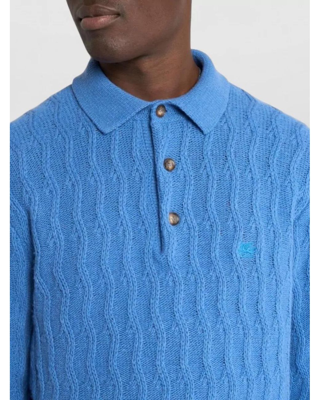 Etro Blue Cashmere Regular-Fit Polo Jumper for men