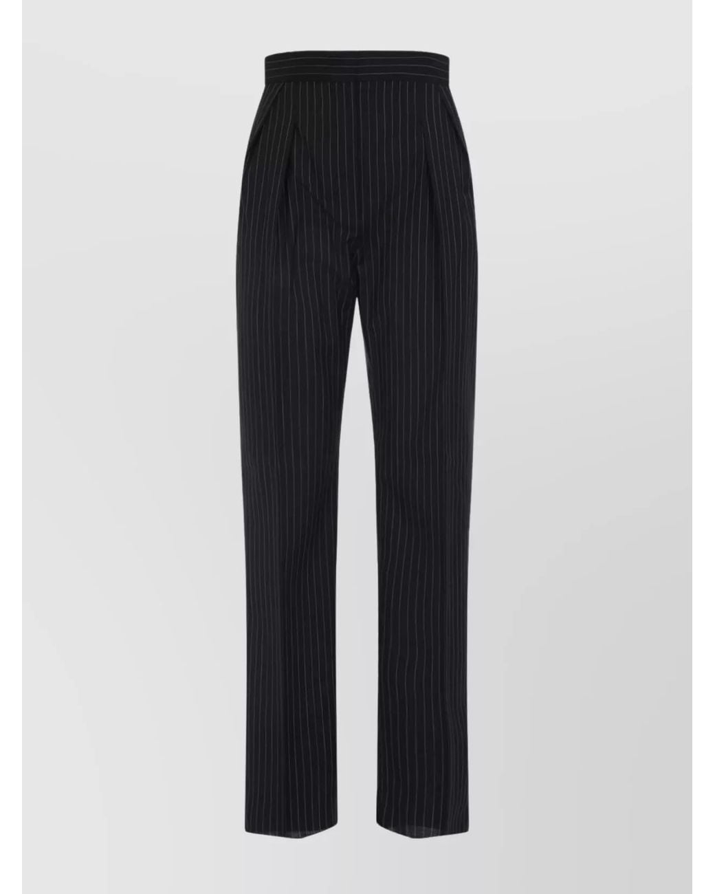 Max Mara Blue Virgin Wool Pinstriped High-Rise Straight-Leg Pleated Trousers