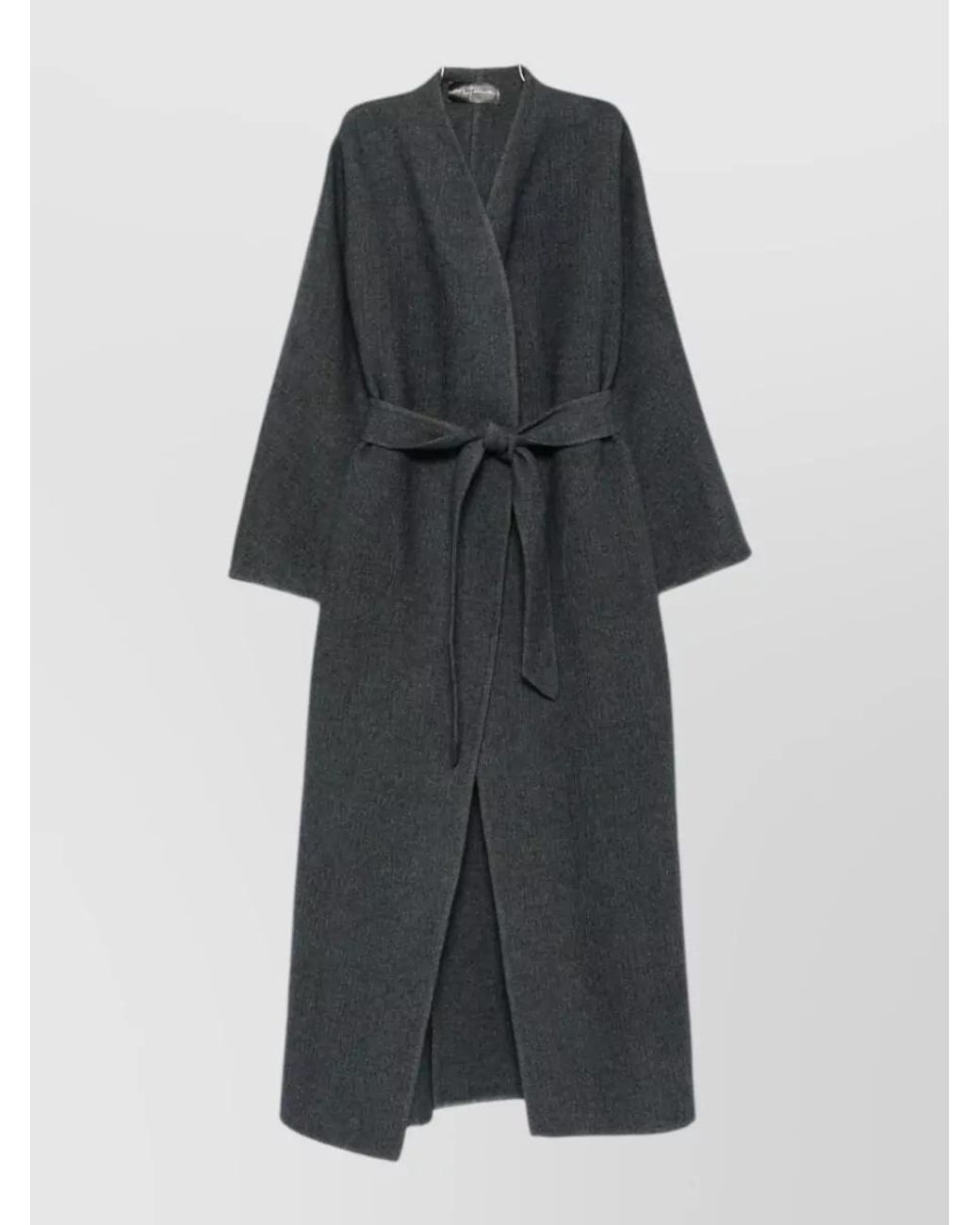 Cortana Black Wool Blend Long-Sleeve Belted Robe