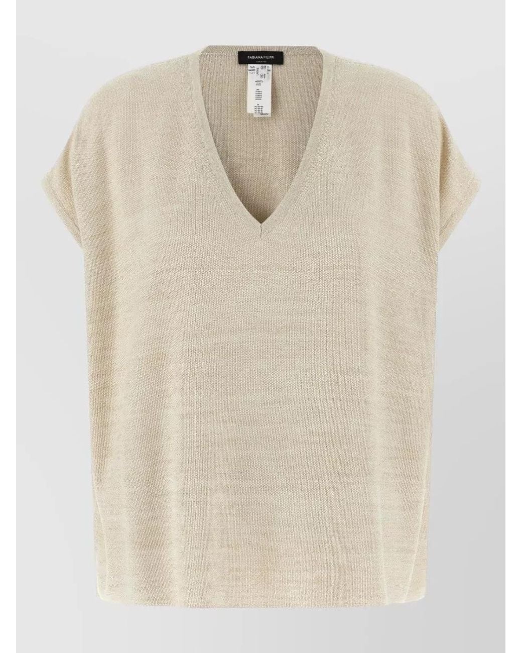 Fabiana Filippi Natural V-Neck Short-Sleeve Knitted Top